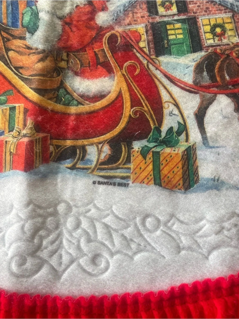 Vintage Felt Christmas Tree Skirt, 40”diameter holiday home decor rare festive